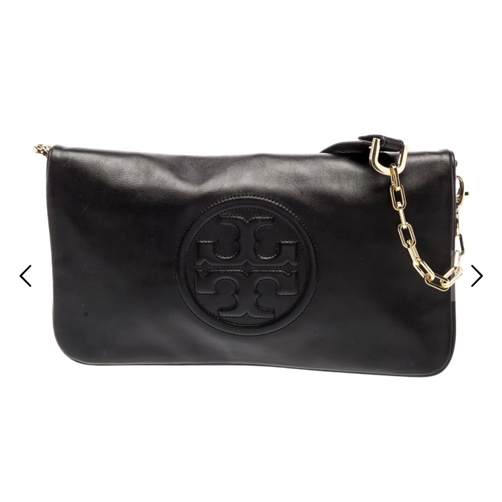 Tory Burch Black Reva Clutch with Gold Chain